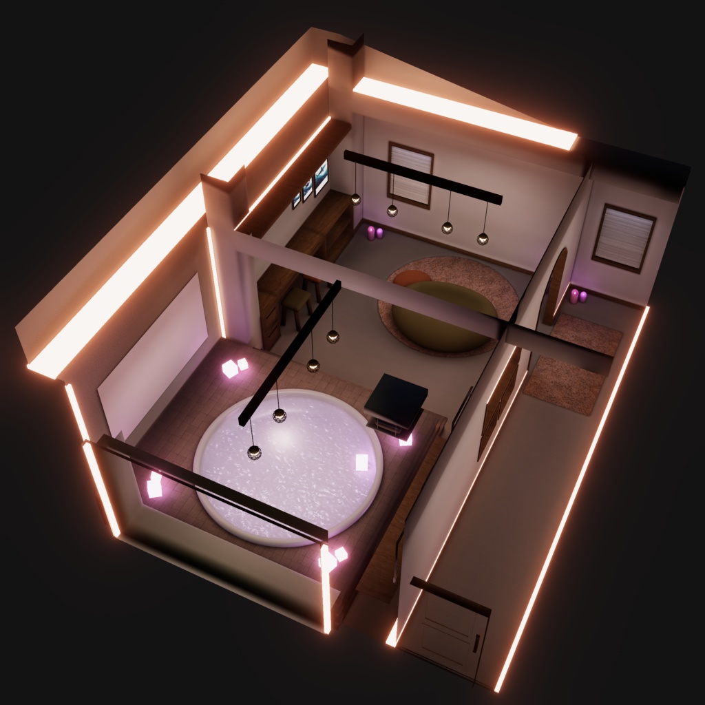 VRChatワールド「Lumilago(ルミラーゴ)」(デカいプロジェクターとプールがあるお部屋)