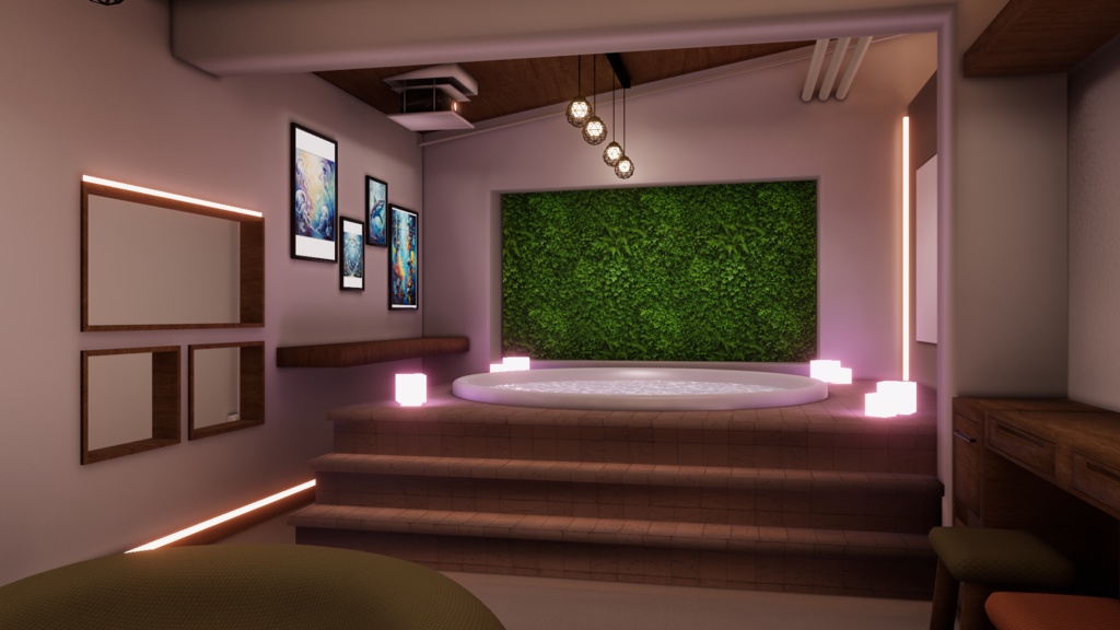 VRChatワールド「Lumilago(ルミラーゴ)」(デカいプロジェクターとプールがあるお部屋)