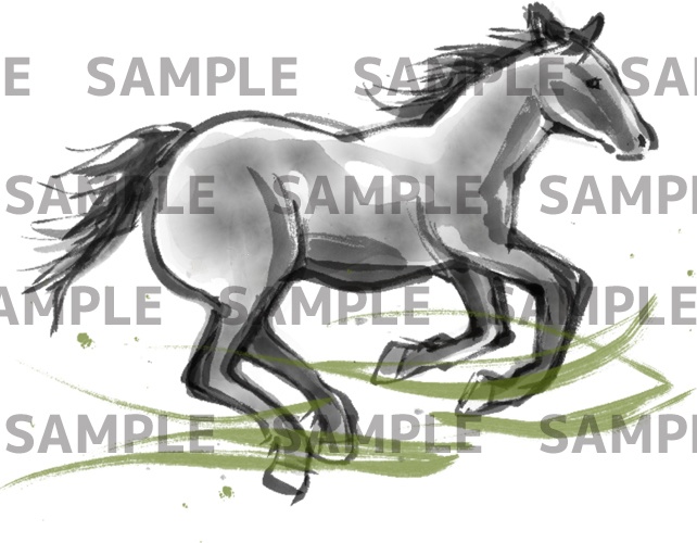 走る馬の水墨画(透過png)