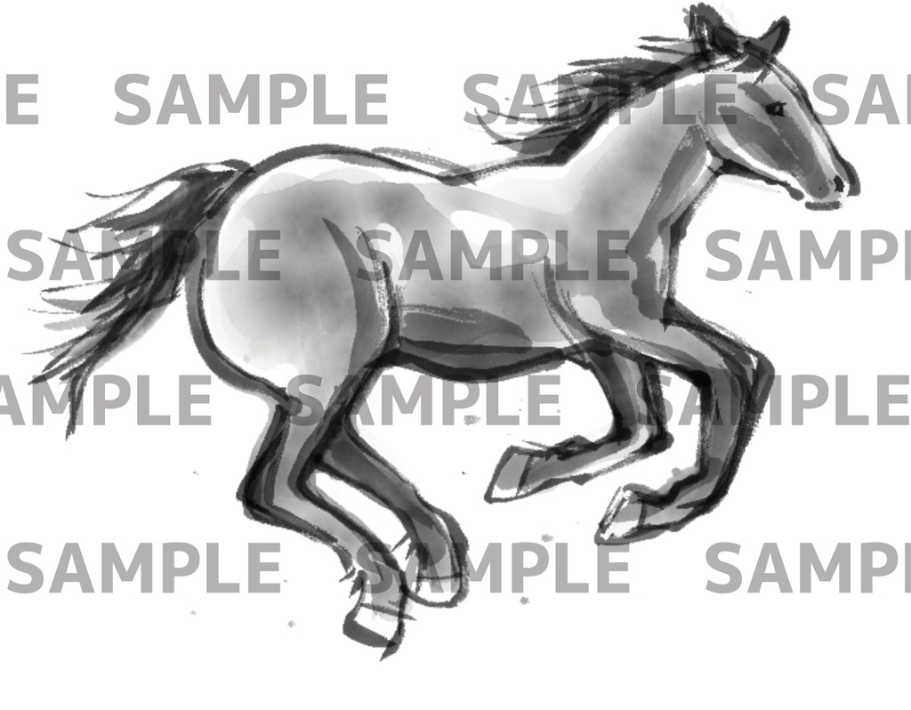 走る馬の水墨画(透過png)