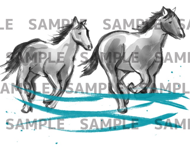 走る馬の水墨イラスト(透過png)
