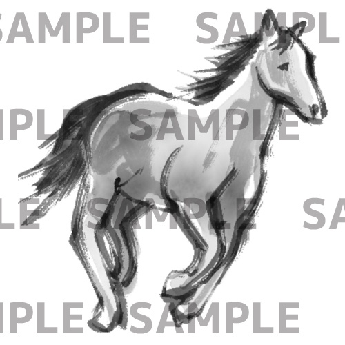 走る馬の水墨画(透過png)