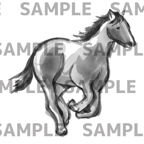 走る馬の水墨画(透過png)
