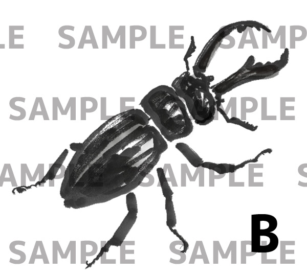 クワガタの水墨イラストセット(透過png)