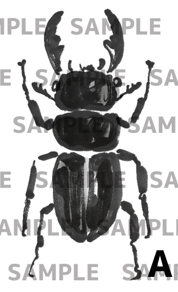 クワガタの水墨イラストセット(透過png)