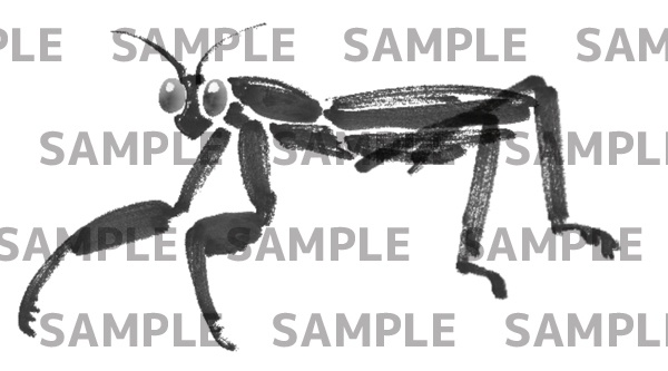 カマキリの水墨イラスト(透過png)