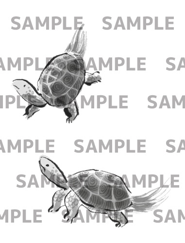 水墨 鶴と亀 イラスト素材セット(PNG 透過)