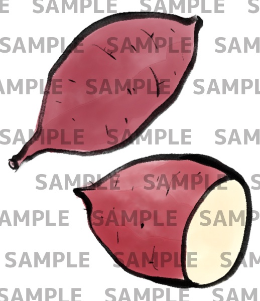 水墨　さつまいも　イラスト素材セット（PNG 透過）