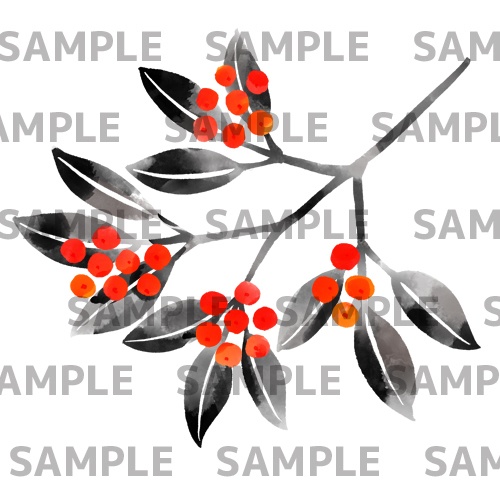 南天の水墨画(透過png)