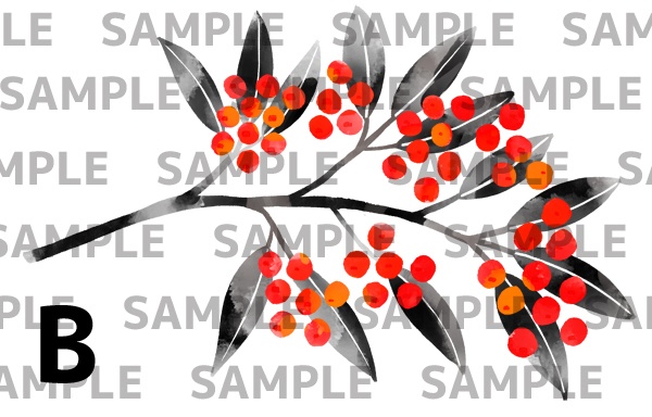 水墨 南天 イラスト素材セット(PNG 透過)