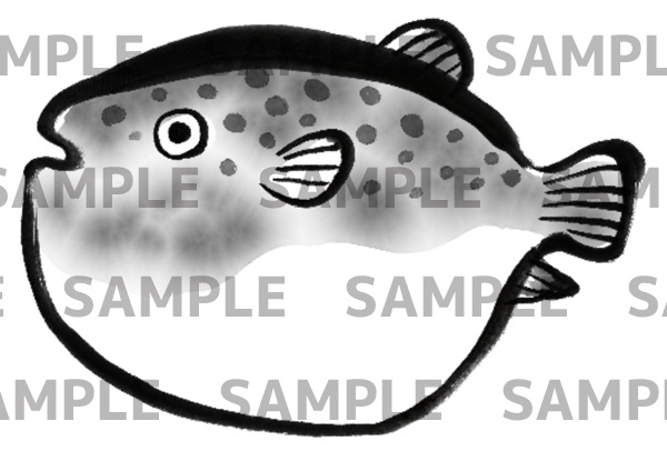ふぐの水墨画デジタルイラスト(透過png)
