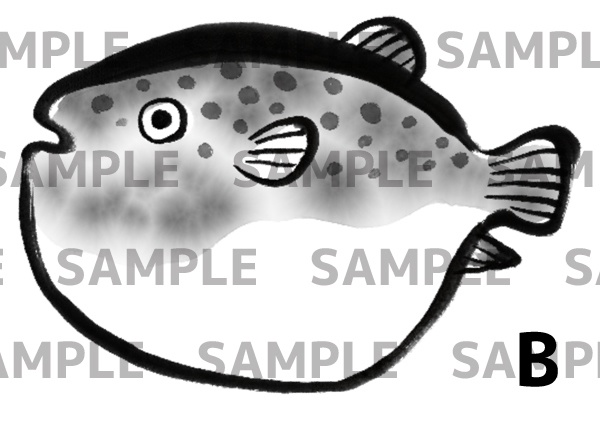 ふぐの水墨画デジタルイラスト(透過png)
