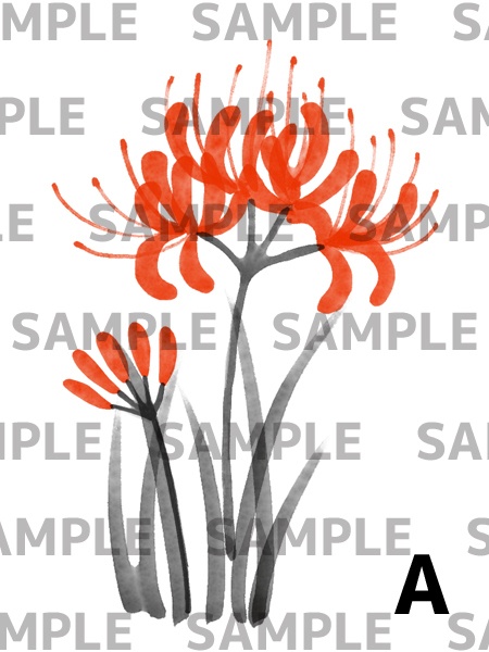 彼岸花の水墨画デジタルイラスト(透過png)