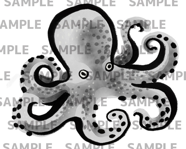 タコの水墨画デジタルイラスト(透過png)