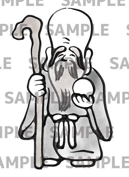 七福神の福禄寿の水墨画デジタルイラスト(透過png)