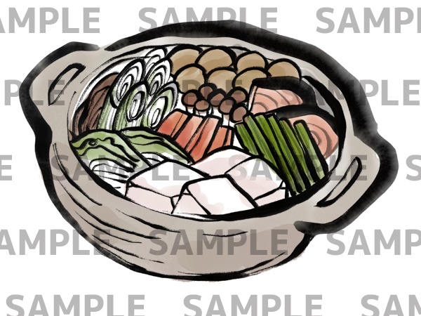 鍋の水墨画風デジタルイラスト(透過png)