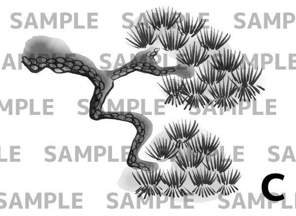 【水墨画素材】松のイラスト4点セット(PNG)/年賀状・和風・筆風・墨絵・背景として使える和柄素材