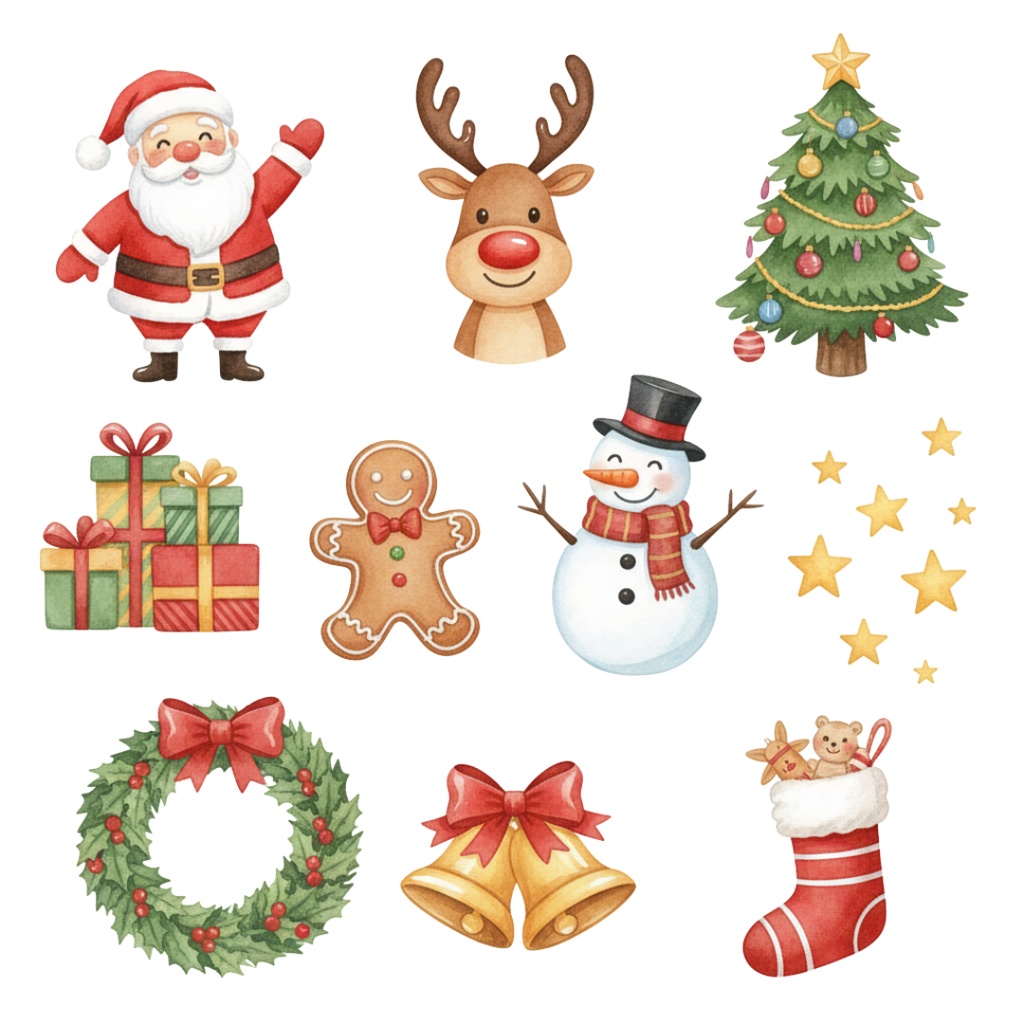 【水彩クリスマスコレクション】クリップアートセット (PNG形式)
