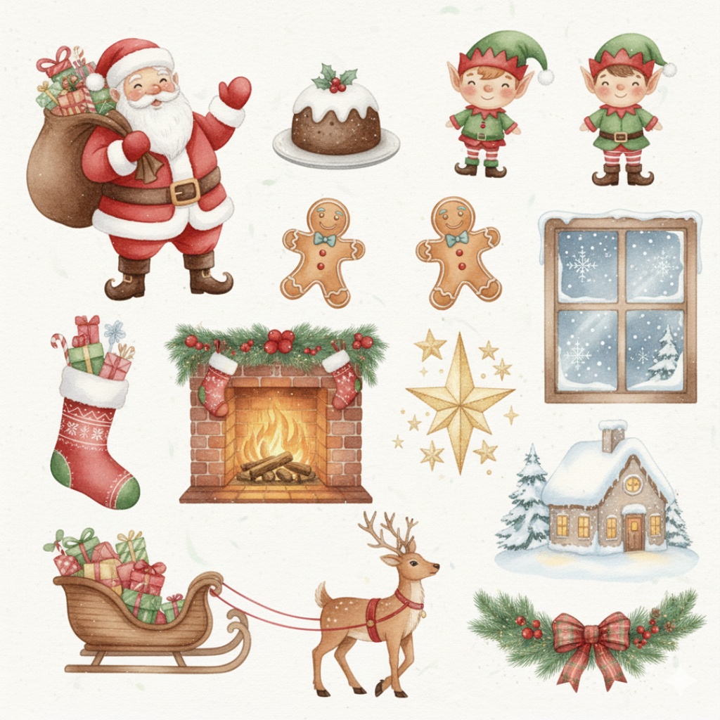 【水彩クリスマスコレクション】クリップアートセット (PNG形式)
