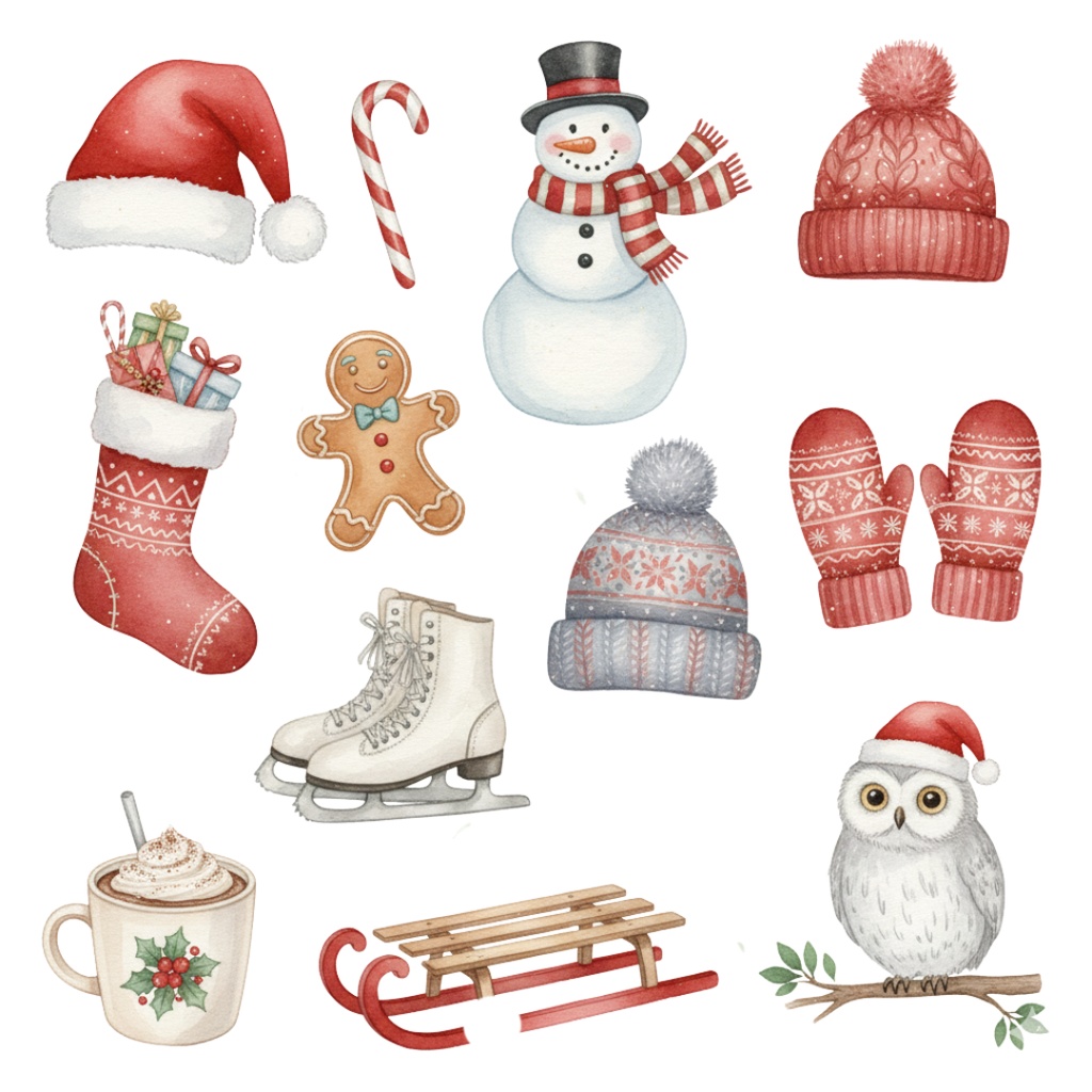 【水彩クリスマスコレクション】クリップアートセット (PNG形式)