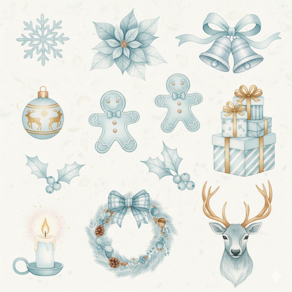 【水彩クリスマスコレクション】クリップアートセット (PNG形式)