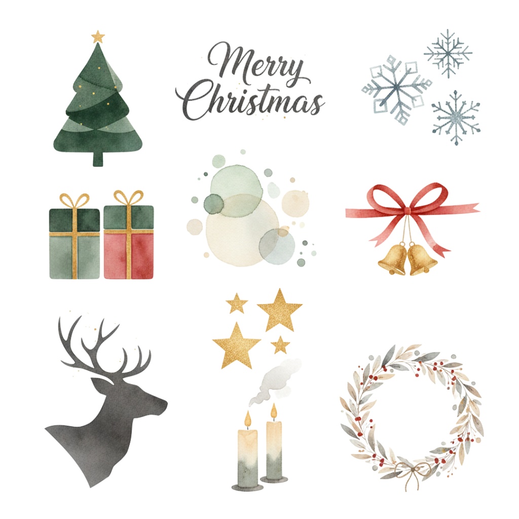 【水彩クリスマスコレクション】クリップアートセット (PNG形式)