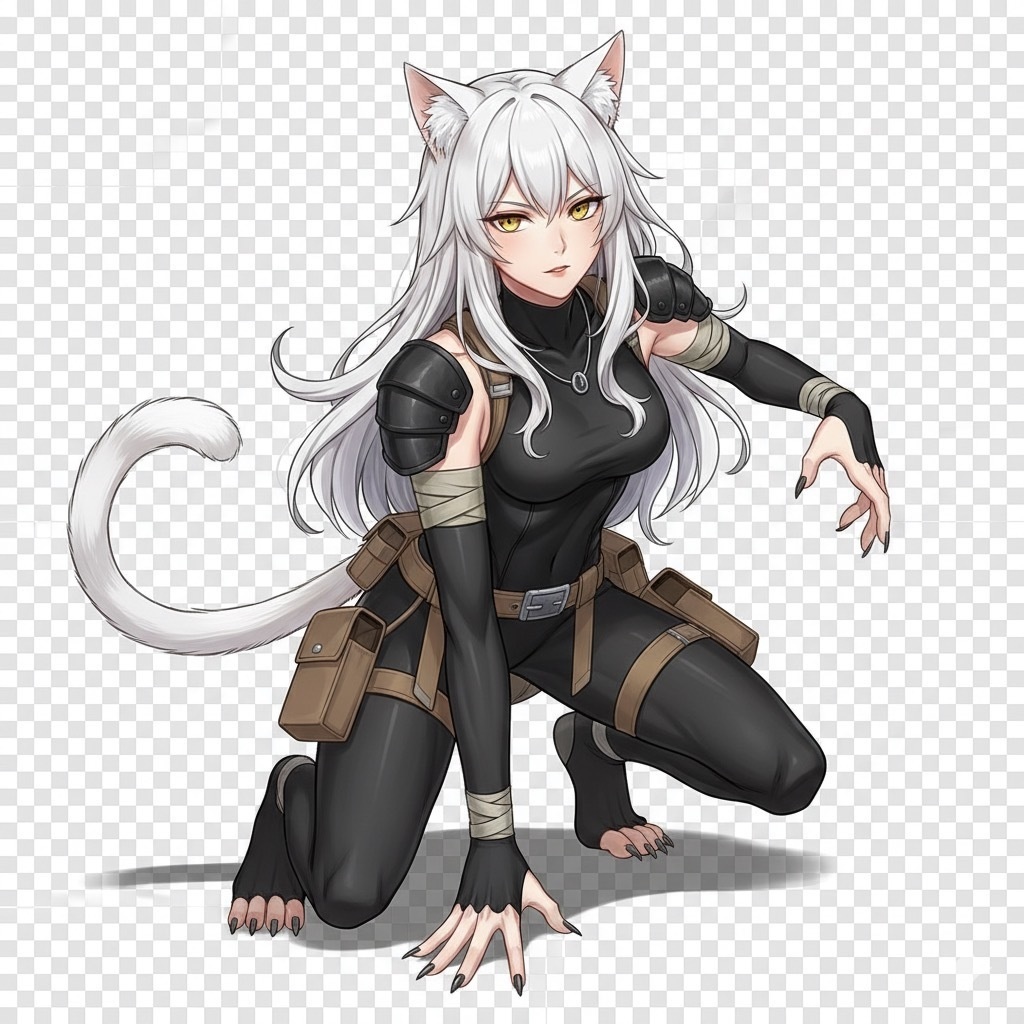 （立ち絵素材）銀髪なケモ耳お姉さん（猫）
