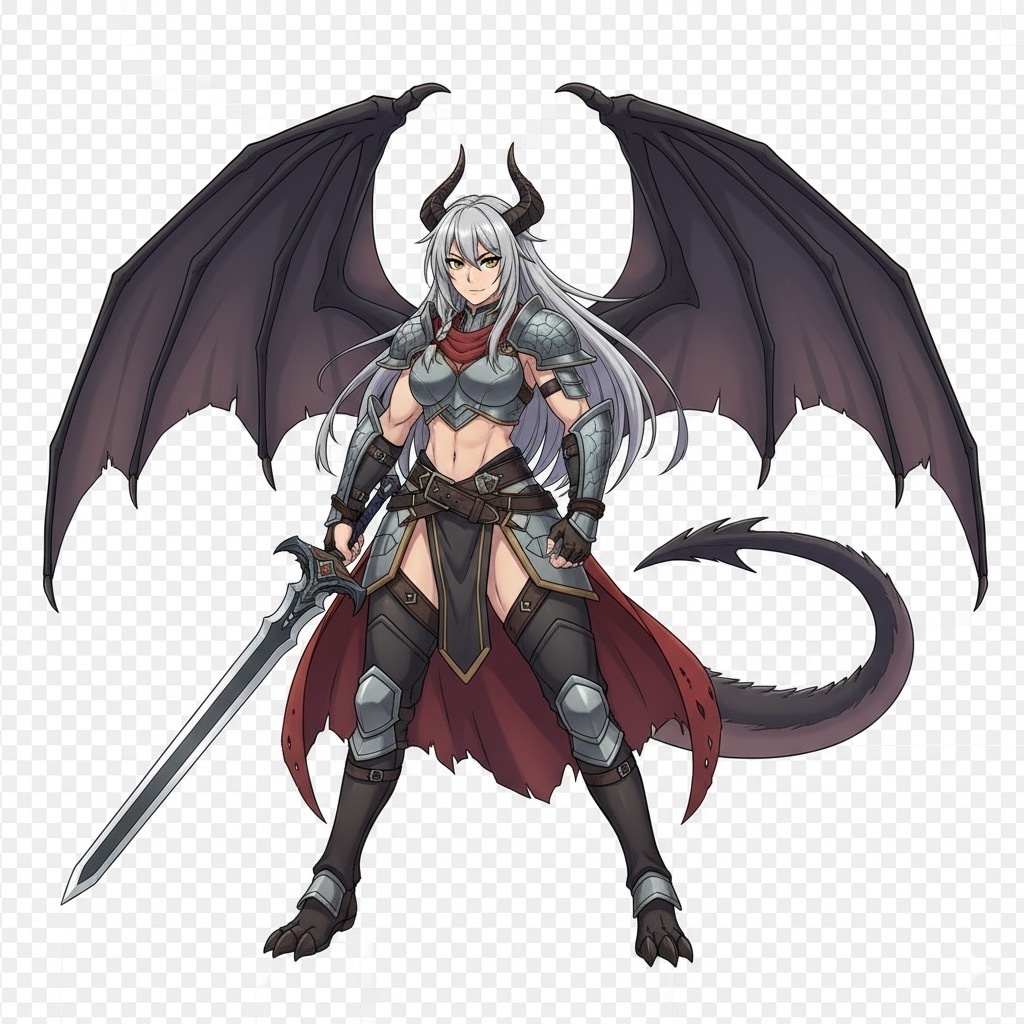 （立ち絵素材）竜人な銀髪お姉さん