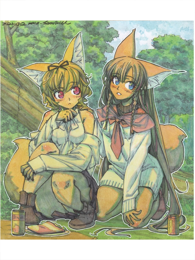 色紙水彩イラスト 涼風の木陰 Sandwich Booth