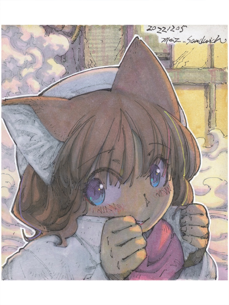 【ミニ色紙水彩】冬の蒸気(フレーム付き)