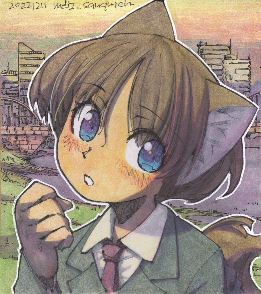 【ミニ色紙水彩】帰り道(フレーム付き)