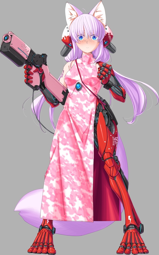 【キャラクター素材】桃色狐サイボーグ
