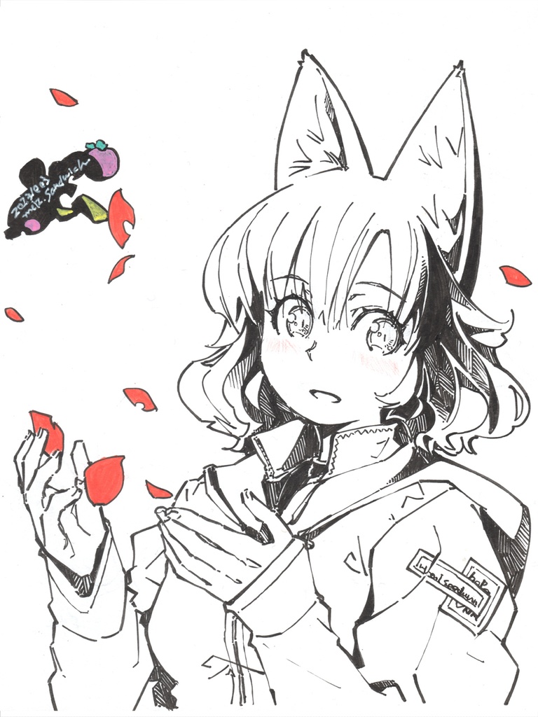 中色紙(212×182mm )モノクロイラスト受注作成/Medium Shikisi illustration made to order