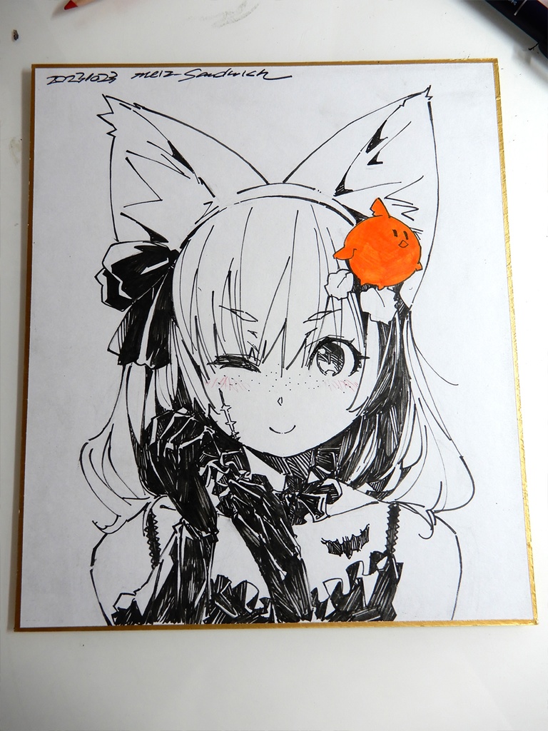 中色紙(212×182mm )モノクロイラスト受注作成/Medium Shikisi illustration made to order