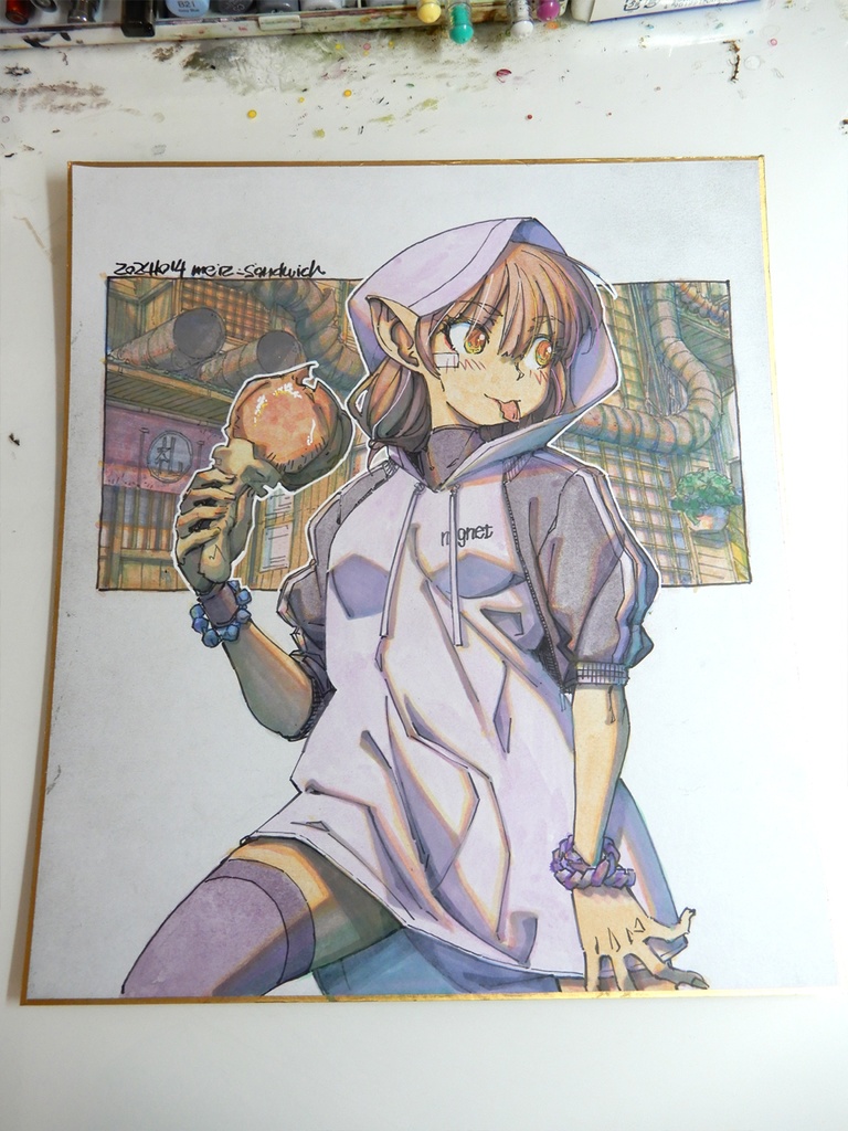 【色紙水彩】パーカー大好き鷹のランチ