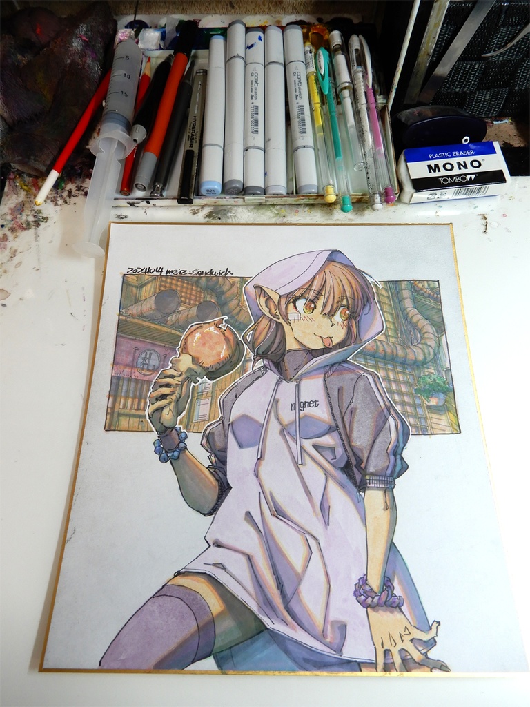 【色紙水彩】パーカー大好き鷹のランチ