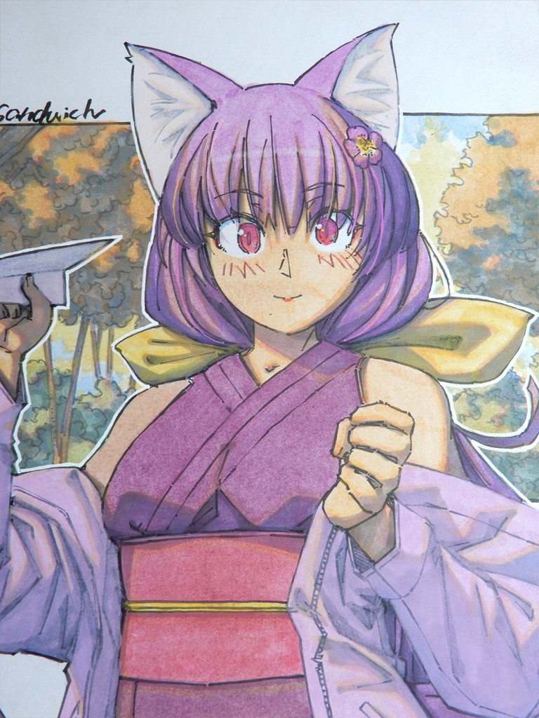 【色紙水彩】紅葉と紙飛行機