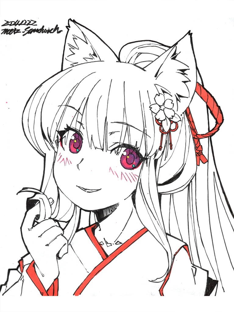 【中色紙モノクロ】巫女狐
