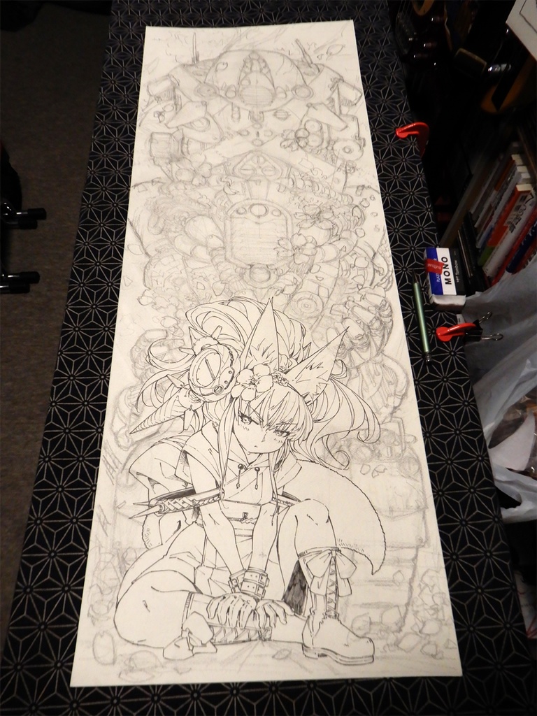 【額装済み:手ぬぐいサイズワトソン紙水彩】起きろ残骸