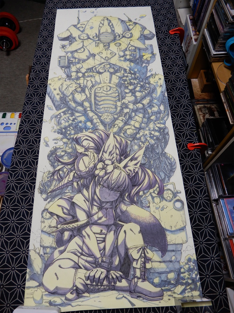 【額装済み:手ぬぐいサイズワトソン紙水彩】起きろ残骸