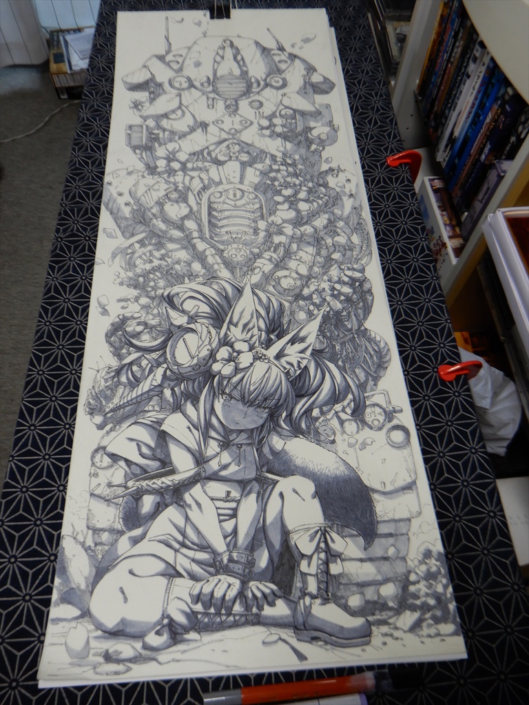 【額装済み:手ぬぐいサイズワトソン紙水彩】起きろ残骸