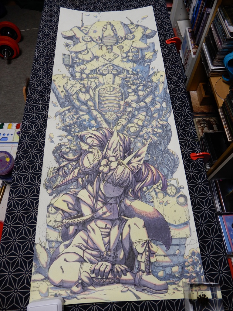 【額装済み:手ぬぐいサイズワトソン紙水彩】起きろ残骸