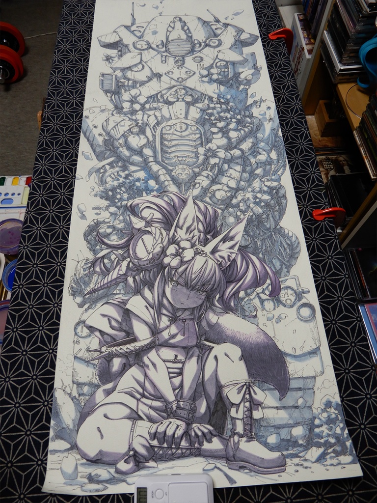 【額装済み:手ぬぐいサイズワトソン紙水彩】起きろ残骸