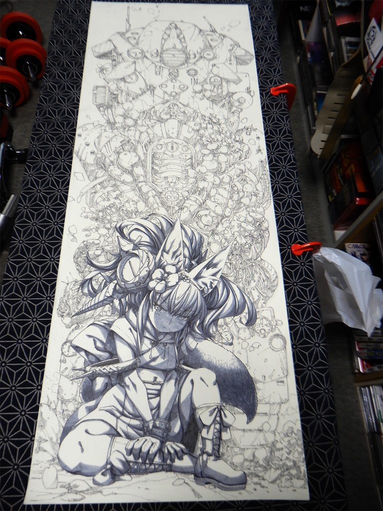 【額装済み:手ぬぐいサイズワトソン紙水彩】起きろ残骸