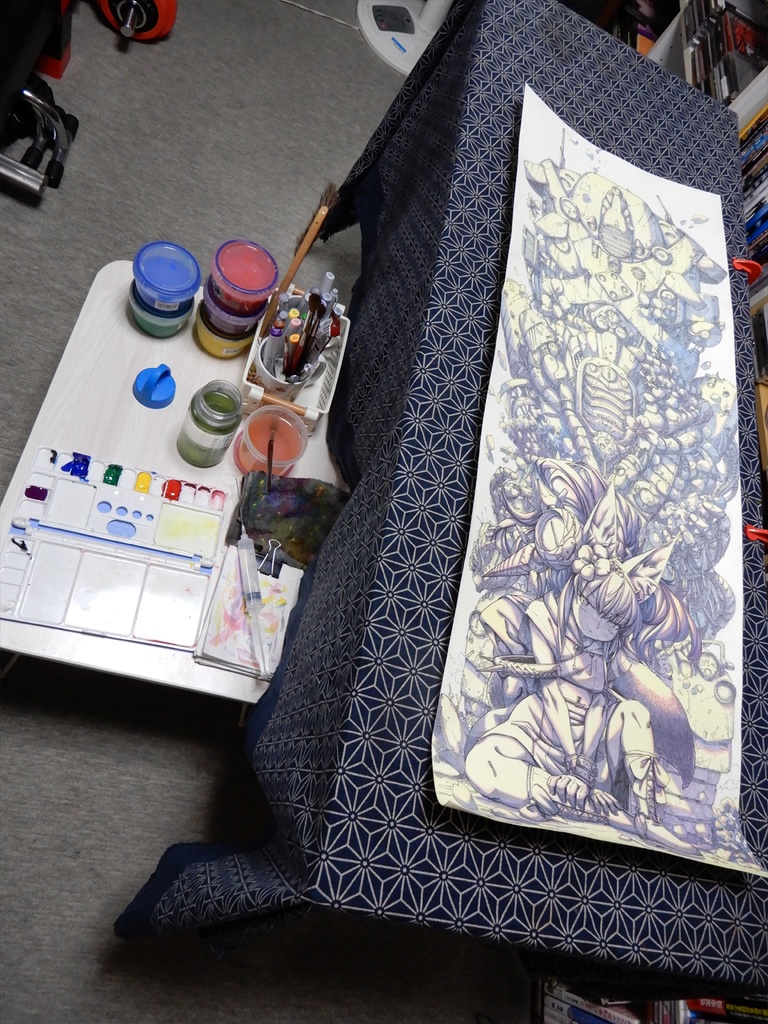 【額装済み:手ぬぐいサイズワトソン紙水彩】起きろ残骸