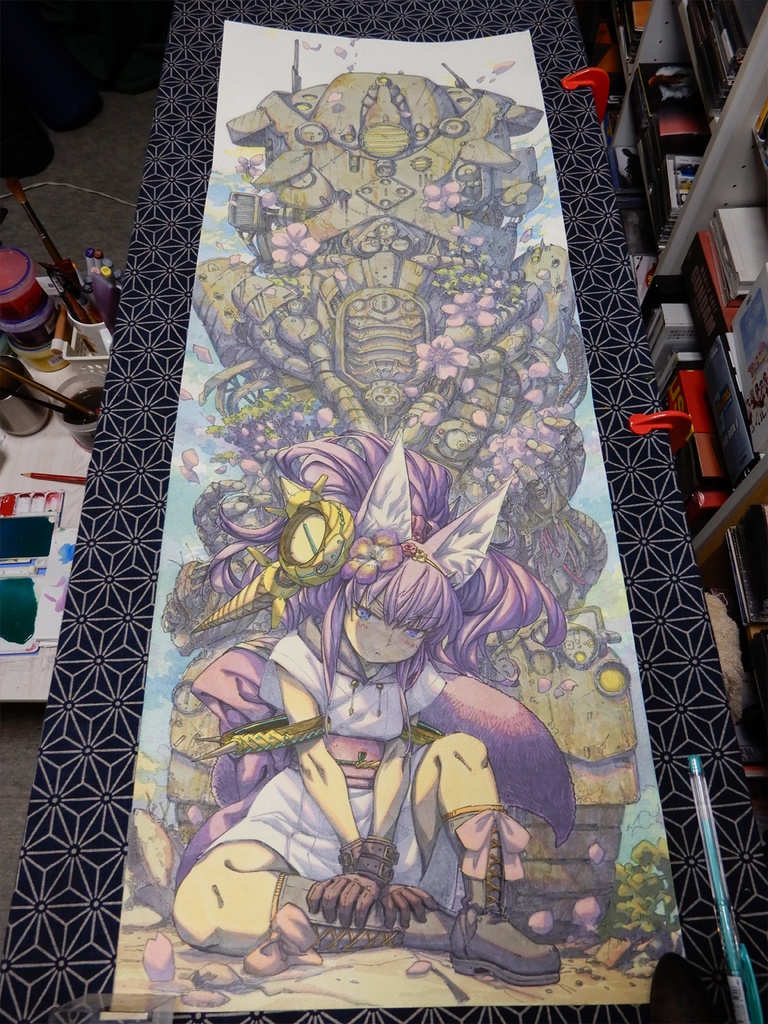 【額装済み:手ぬぐいサイズワトソン紙水彩】起きろ残骸