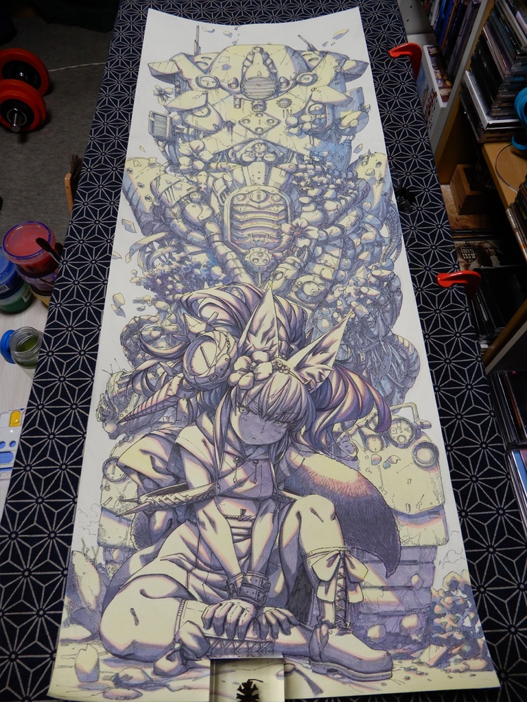 【額装済み:手ぬぐいサイズワトソン紙水彩】起きろ残骸