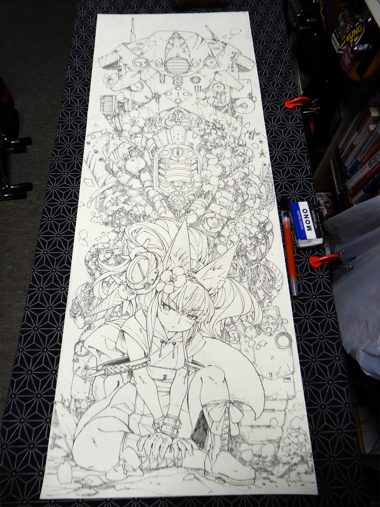 【額装済み:手ぬぐいサイズワトソン紙水彩】起きろ残骸