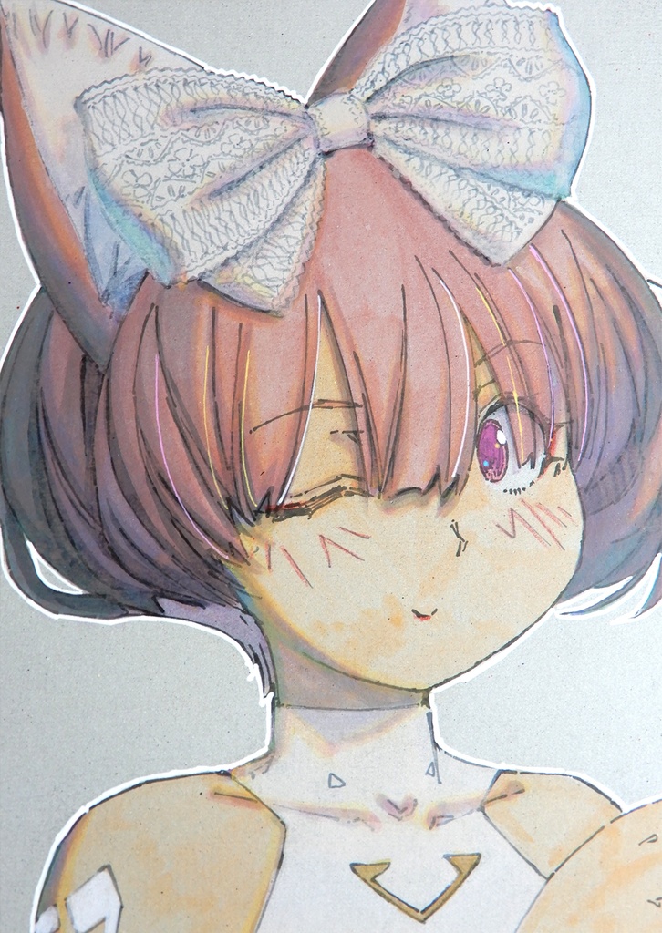 【A4グレー用紙水彩】シノっちのリボン