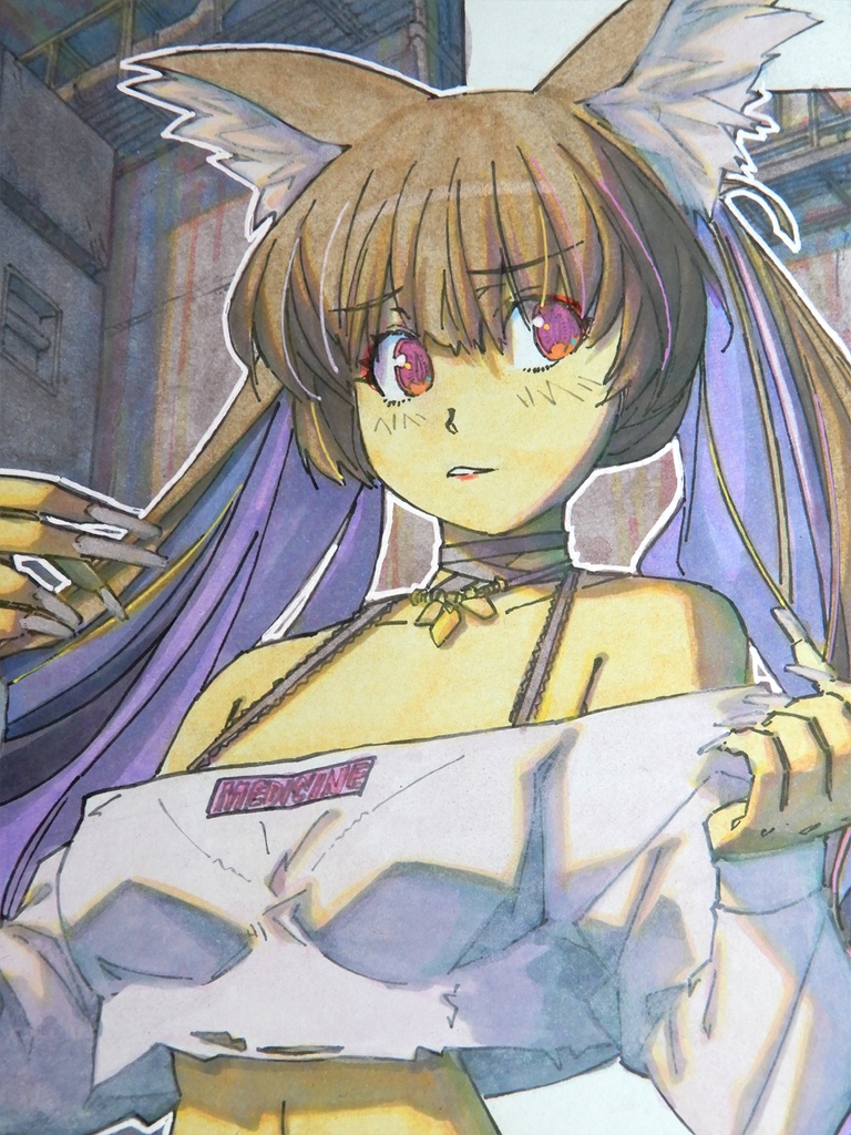 【色紙水彩】黒い部屋と白い爪